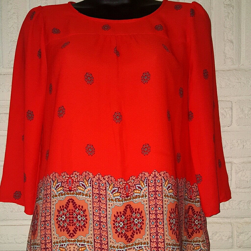 Anthropologie Maeve Orange Floral Design Blouse